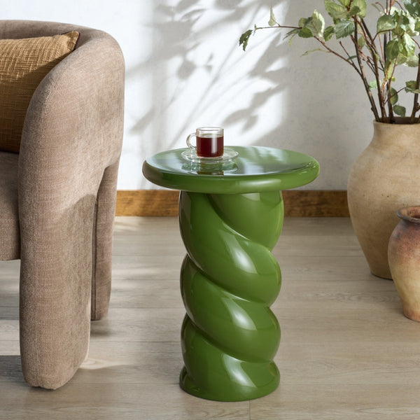 Safavieh NOELLY High-Gloss Concrete Accent Table - Modern Minimalist Design for Stylish Living Spaces Olive Green SFV2621C