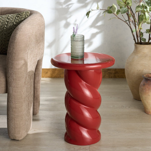 Safavieh NOELLY High-Gloss Concrete Accent Table - Modern Minimalist Design for Stylish Living Spaces Red SFV2621D