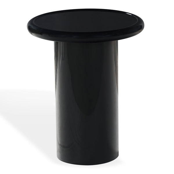 Safavieh Lollita Round Concrete Accent Table With High Gloss Finish - Chic Black Modern Home Decor Piece Black 100% Concrete Sfv2622a