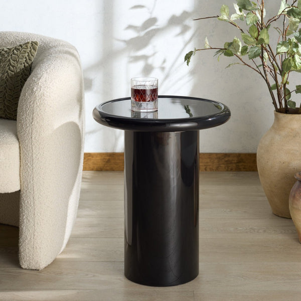 Safavieh LOLLITA Round Concrete Accent Table - High Gloss Finish, Modern Minimalist Design for Any Space Black SFV2622A