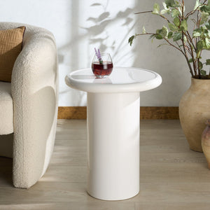 Safavieh Lollita Round Concrete Accent Table With High Gloss Finish - Modern Minimalist Design For Any Space White 100% Concrete Sfv2622b