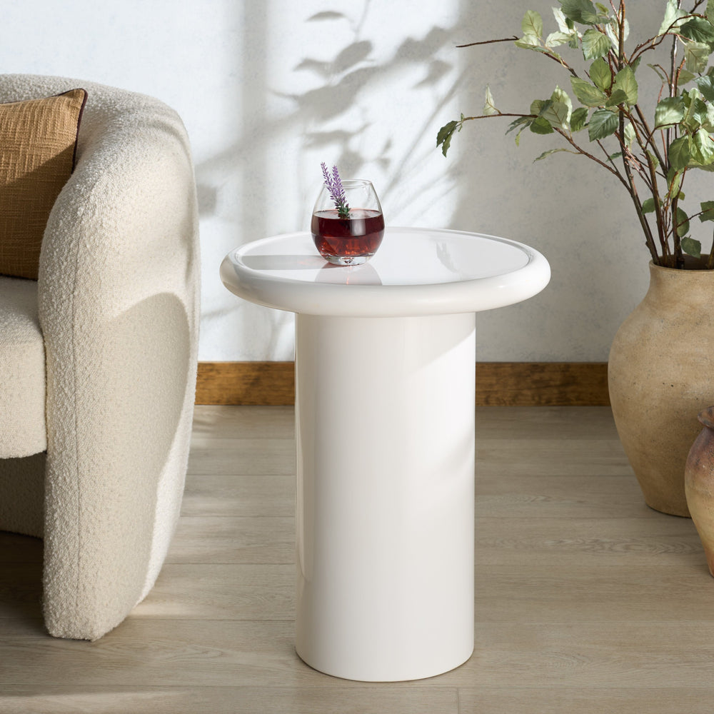 Safavieh Lollita Round Concrete Accent Table With High Gloss Finish - Modern Minimalist Design For Any Space White 100% Concrete Sfv2622b