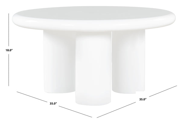 Safavieh Lollita Round Concrete Coffee Table With High Gloss Finish - Modern Elegance For Your Living Space White Cast Gfrc Concrete ,High Gloss Finish Sfv2623b-2bx