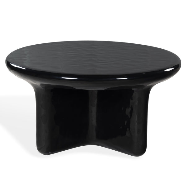 Tressarose Round High-Gloss Gfrc Coffee Table, Durable Modern Cast Concrete Accent For Living Rooms