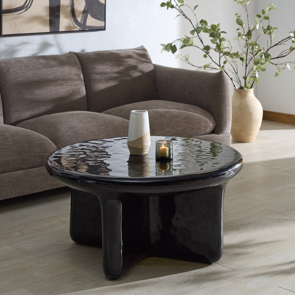 Tressarose Round High-Gloss Gfrc Coffee Table, Durable Modern Cast Concrete Accent For Living Rooms