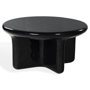 Tressarose Round High-Gloss Gfrc Coffee Table, Durable Modern Cast Concrete Accent For Living Rooms