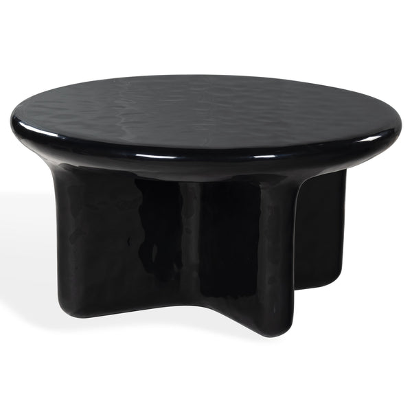 Tressarose Round High-Gloss Gfrc Coffee Table, Durable Modern Cast Concrete Accent For Living Rooms