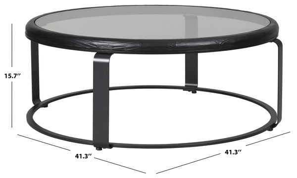 Safavieh Tyrese Metal And Glass Round Coffee Table - Stylish Black Frame, Clear Top, And Wooden Shelf Decor Black ,Clear 20% Metal,41% Glass,39% Wood Sfv3005a