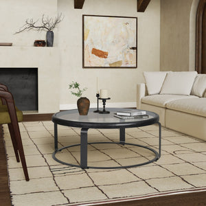 Safavieh TYRESE Round Coffee Table - Modern Black Metal Frame with Clear Glass Top & Wooden Shelf for Storage SFV3005A