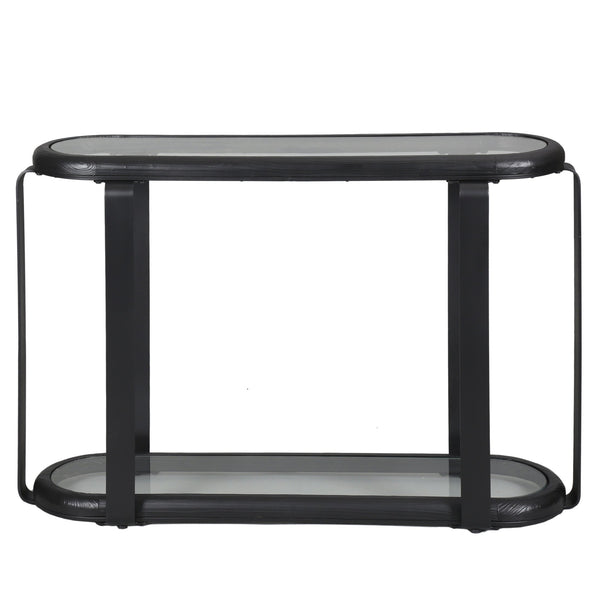 Safavieh Tyrese Metal And Glass Console Table - Elegant Black Frame & Clear Top For Modern Living Spaces Black ,Clear 20% Metal,41% Glass,39% Wood Sfv3006a