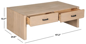 Safavieh Wynnrosa 2 Drawer Wood Coffee Table - Elegant Centerpiece For Stylish Living Spaces And Versatile Use Natural 1% Metal,35% Cork Veneer,38% Wood,26% Manufactured Wood Sfv3008a