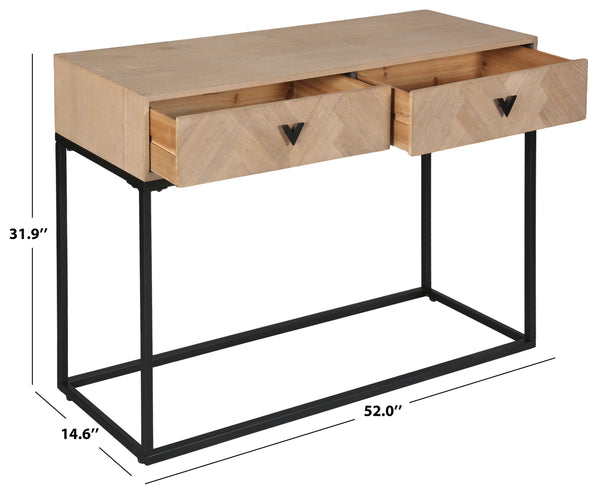 Safavieh Sherriandra 2 Drawer Console Table - Elegant Wood & Metal Design For Stylish Living Spaces Natural ,Black 10% Metal,35% Cork Veneer,30% Wood,25% Manufactured Wood Sfv3010a