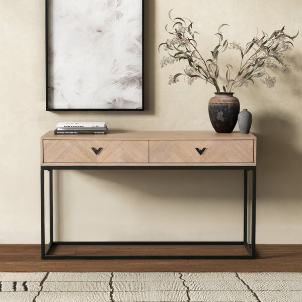 Safavieh SHERRIANDRA 2-Drawer Console Table – Rustic Wood and Metal Design for Modern Entryway Decor Natural / Black SFV3010A