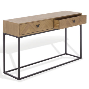 Safavieh SHERRIANDRA 2-Drawer Console Table – Rustic Wood and Metal Design for Modern Entryway Decor Natural / Black SFV3010A