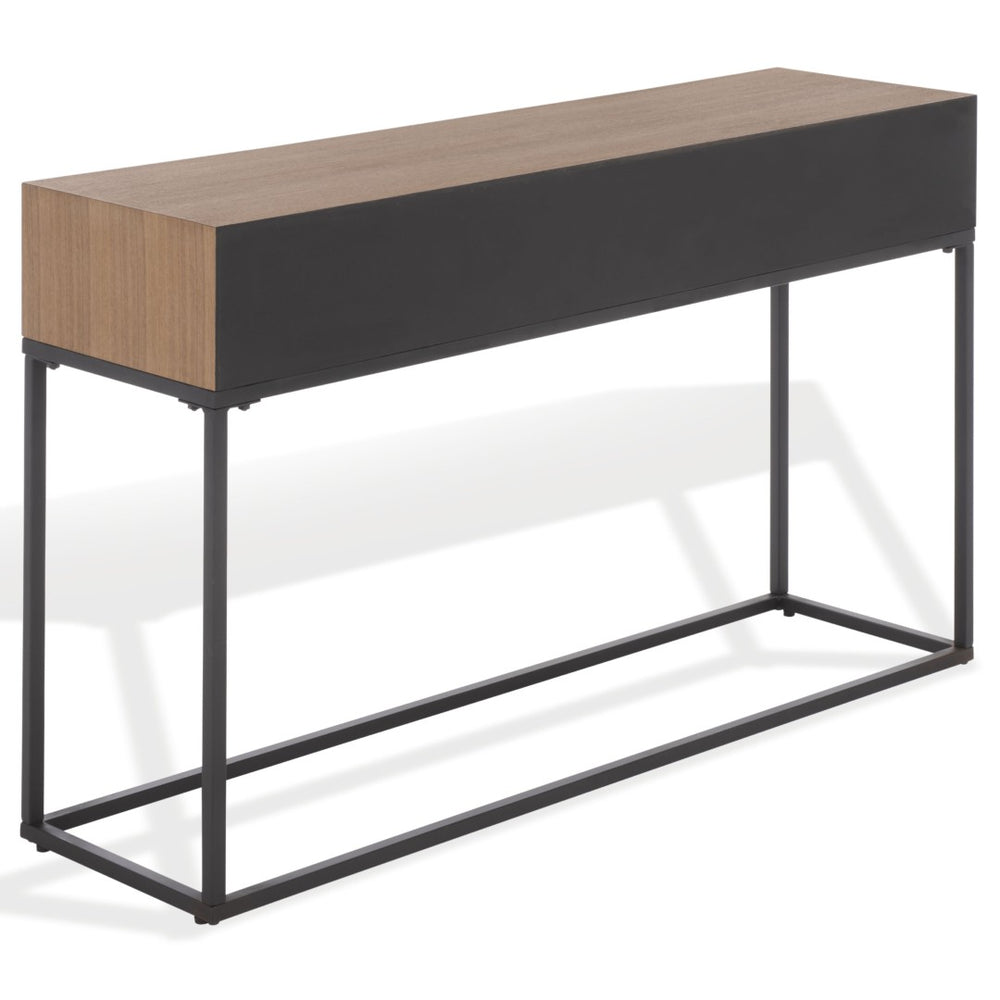 Safavieh SHERRIANDRA 2-Drawer Console Table – Rustic Wood and Metal Design for Modern Entryway Decor Walnut / Black SFV3010B