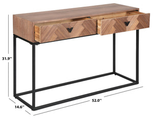 Safavieh Sherriandra 2 Drawer Console Table - Elegant Wood & Metal Design For Stylish Living Spaces Walnut ,Black 10% Metal,35% Cork Veneer,30% Wood,25% Manufactured Wood Sfv3010b