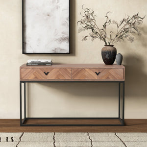 Safavieh SHERRIANDRA 2-Drawer Console Table – Rustic Wood and Metal Design for Modern Entryway Decor Walnut / Black SFV3010B