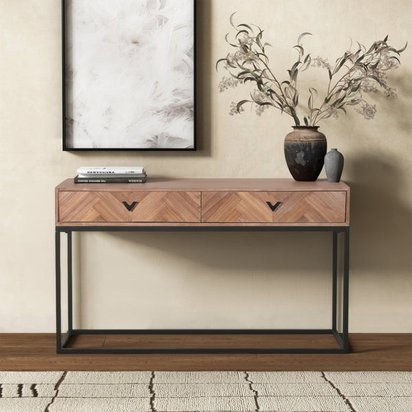 Safavieh SHERRIANDRA 2-Drawer Console Table – Rustic Wood and Metal Design for Modern Entryway Decor Walnut / Black SFV3010B