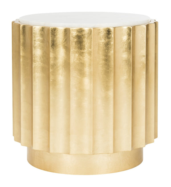 Safavieh ELODIE Gold Side Table with Marble Top – Chic Modern Accent for Living Rooms & Bedrooms Decor SFV3540A