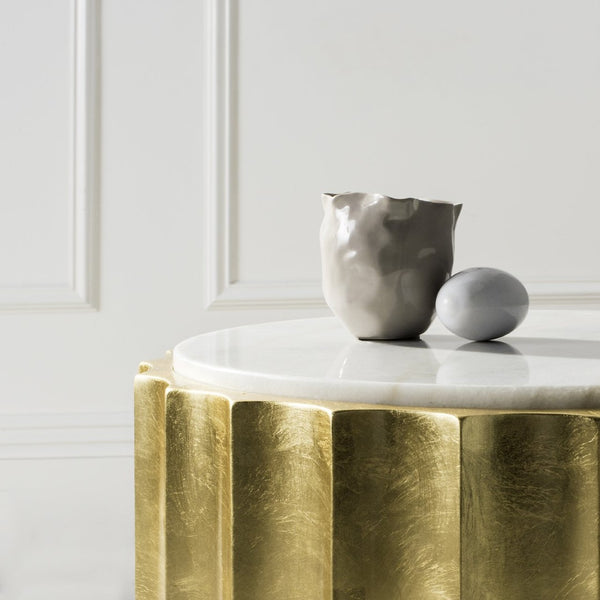 Safavieh ELODIE Gold Side Table with Marble Top – Chic Modern Accent for Living Rooms & Bedrooms Decor SFV3540A