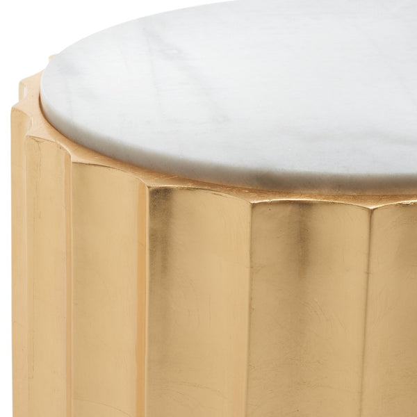 Safavieh ELODIE Gold Side Table with Marble Top – Chic Modern Accent for Living Rooms & Bedrooms Decor SFV3540A