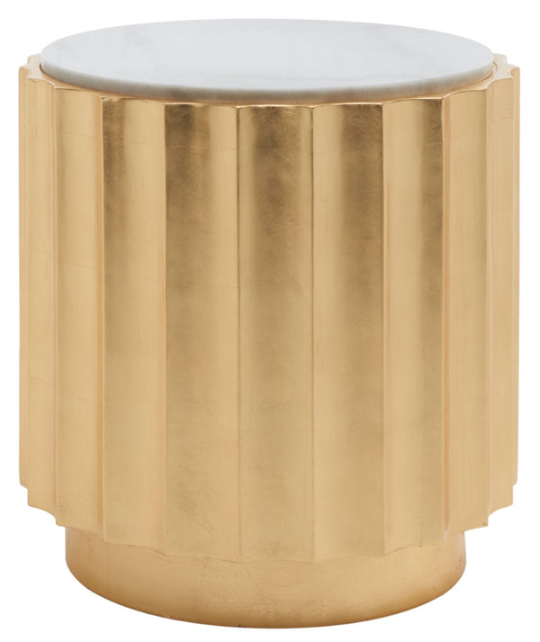 Safavieh ELODIE Gold Side Table with Marble Top – Chic Modern Accent for Living Rooms & Bedrooms Decor SFV3540A