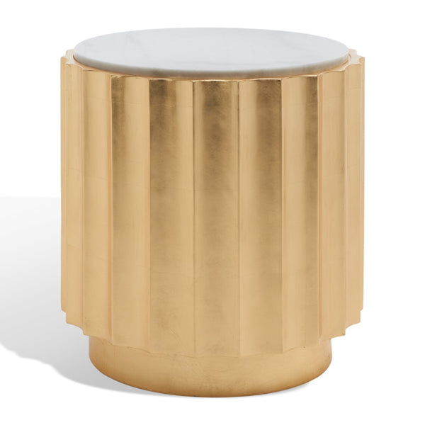 Safavieh ELODIE Gold Side Table with Marble Top – Chic Modern Accent for Living Rooms & Bedrooms Decor SFV3540A