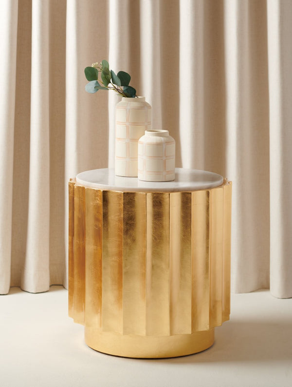 Safavieh ELODIE Gold Side Table with Marble Top – Chic Modern Accent for Living Rooms & Bedrooms Decor SFV3540A