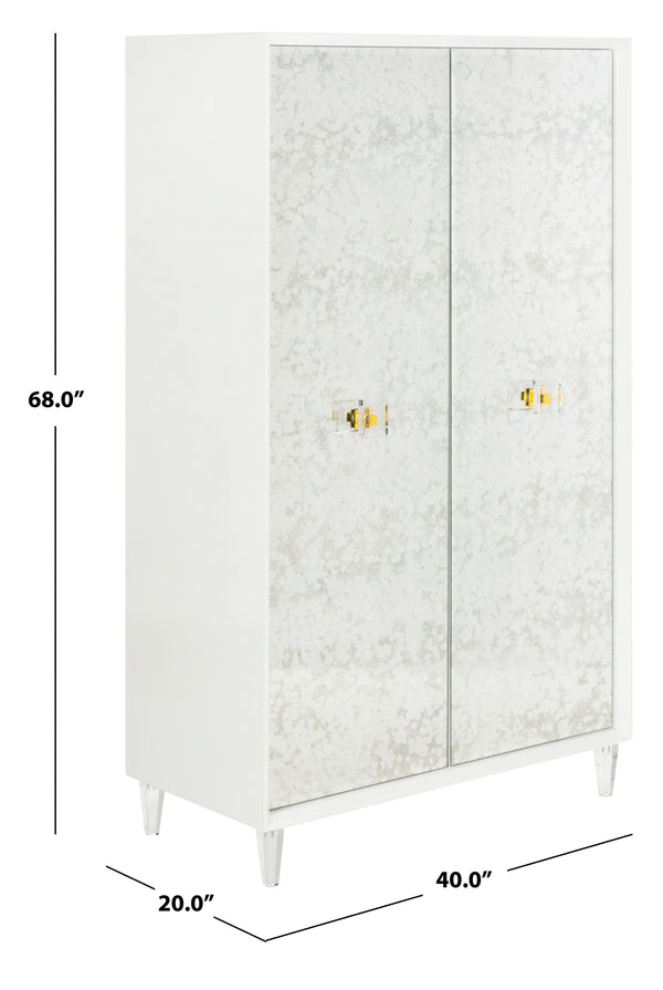 Safavieh Arcelia Acrylic Eglomise Cabinet White Antique Mirror ,Lucite ,Brass, Antique Mirror ,Lucite ,Brass Sfv3544A