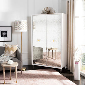 Safavieh Arcelia Acrylic Eglomise Cabinet White Antique Mirror ,Lucite ,Brass, Antique Mirror ,Lucite ,Brass Sfv3544A