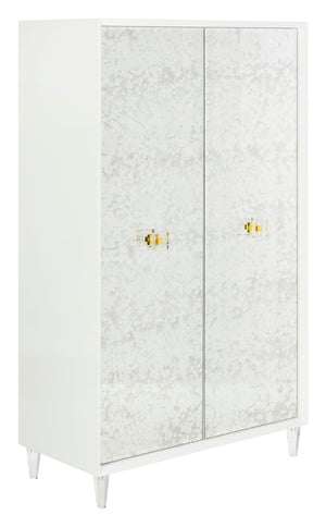 Safavieh Arcelia Acrylic Eglomise Cabinet White Antique Mirror ,Lucite ,Brass, Antique Mirror ,Lucite ,Brass Sfv3544A