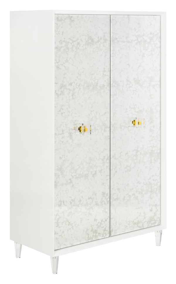Safavieh Arcelia Acrylic Eglomise Cabinet White Antique Mirror ,Lucite ,Brass, Antique Mirror ,Lucite ,Brass Sfv3544A