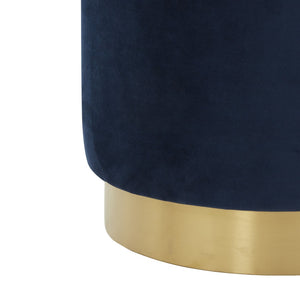 Safavieh ELSWORTH Velvet Ottoman with Sculptural Base - Luxurious Seating & Stylish Accent for Any Space Navy / Brass SFV3558A