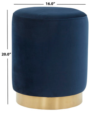 Safavieh ELSWORTH Velvet Ottoman with Sculptural Base - Luxurious Seating & Stylish Accent for Any Space Navy / Brass SFV3558A