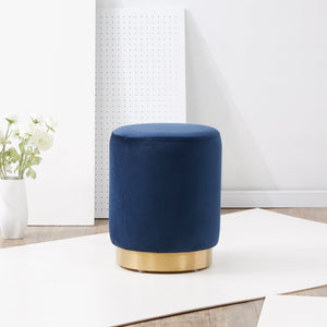 Safavieh ELSWORTH Velvet Ottoman with Sculptural Base - Luxurious Seating & Stylish Accent for Any Space Navy / Brass SFV3558A
