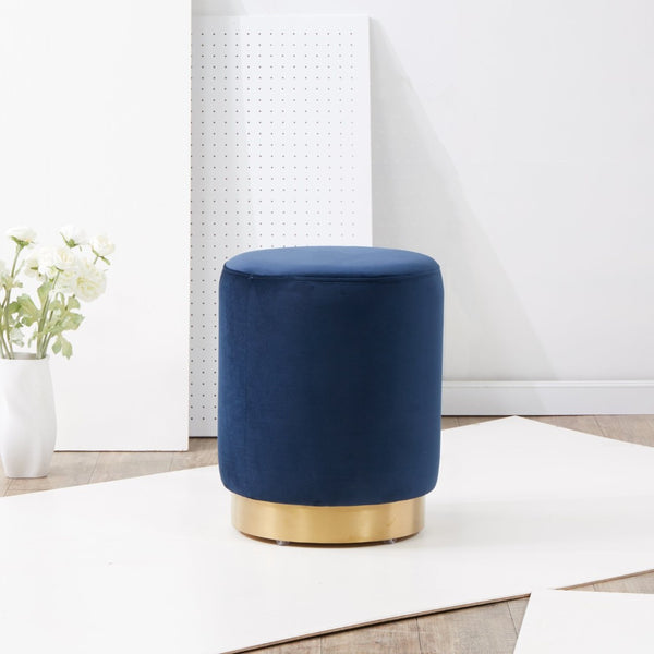 Safavieh ELSWORTH Velvet Ottoman with Sculptural Base - Luxurious Seating & Stylish Accent for Any Space Navy / Brass SFV3558A