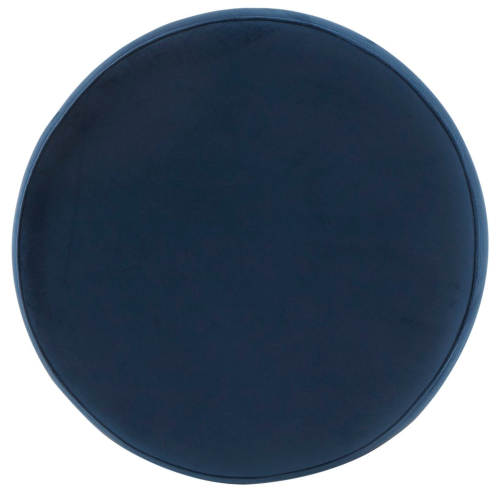 Safavieh ELSWORTH Velvet Ottoman with Sculptural Base - Luxurious Seating & Stylish Accent for Any Space Navy / Brass SFV3558A