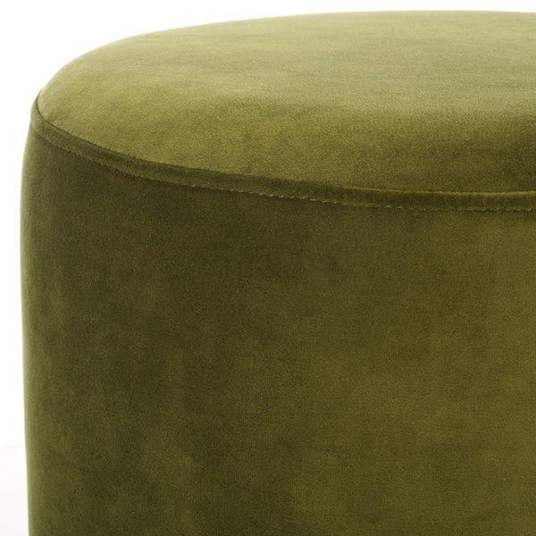 Safavieh ELSWORTH Velvet Ottoman with Sculptural Base - Luxurious Seating & Stylish Accent for Any Space Olive Green / Brass SFV3558D