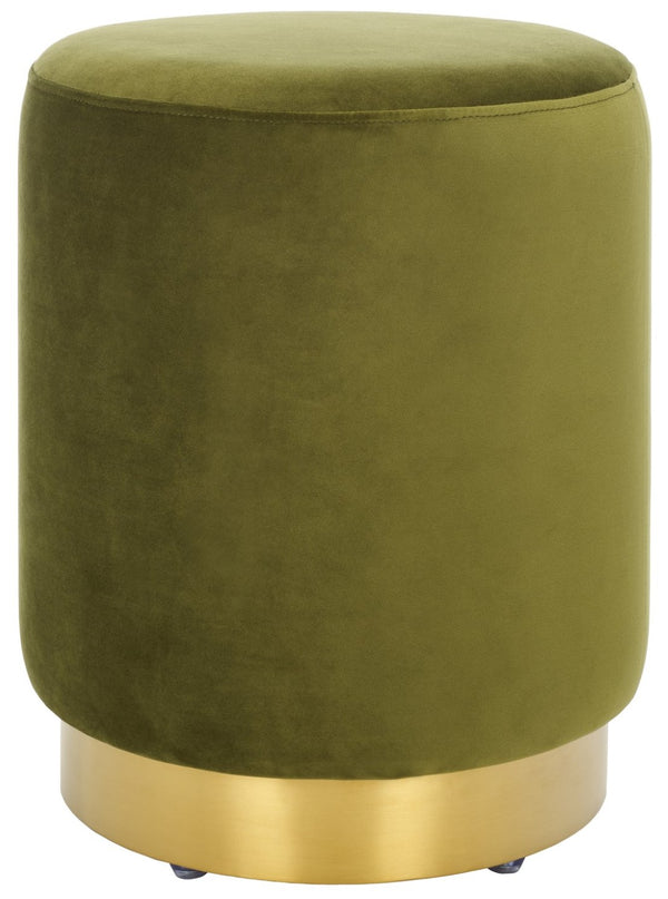 Safavieh ELSWORTH Velvet Ottoman with Sculptural Base - Luxurious Seating & Stylish Accent for Any Space Olive Green / Brass SFV3558D