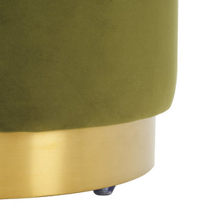 Safavieh ELSWORTH Velvet Ottoman with Sculptural Base - Luxurious Seating & Stylish Accent for Any Space Olive Green / Brass SFV3558D