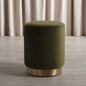 Safavieh ELSWORTH Velvet Ottoman with Sculptural Base - Luxurious Seating & Stylish Accent for Any Space Olive Green / Brass SFV3558D