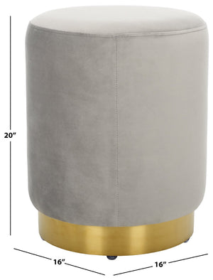 Safavieh ELSWORTH Velvet Ottoman with Sculptural Base - Luxurious Seating & Stylish Accent for Any Space Light Grey / Brass SFV3558E