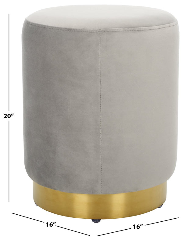 Safavieh ELSWORTH Velvet Ottoman with Sculptural Base - Luxurious Seating & Stylish Accent for Any Space Light Grey / Brass SFV3558E