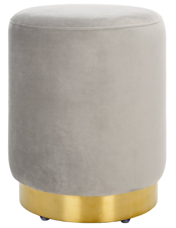 Safavieh ELSWORTH Velvet Ottoman with Sculptural Base - Luxurious Seating & Stylish Accent for Any Space Light Grey / Brass SFV3558E