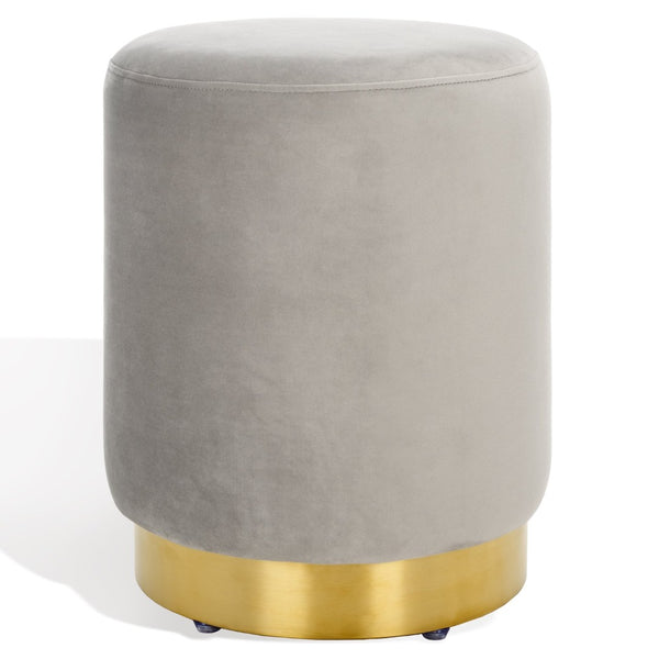 Safavieh ELSWORTH Velvet Ottoman with Sculptural Base - Luxurious Seating & Stylish Accent for Any Space Light Grey / Brass SFV3558E