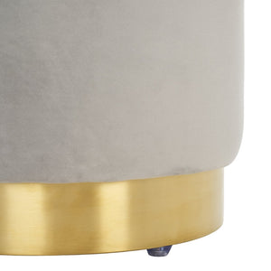 Safavieh ELSWORTH Velvet Ottoman with Sculptural Base - Luxurious Seating & Stylish Accent for Any Space Light Grey / Brass SFV3558E