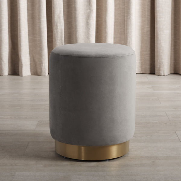Safavieh ELSWORTH Velvet Ottoman with Sculptural Base - Luxurious Seating & Stylish Accent for Any Space Light Grey / Brass SFV3558E