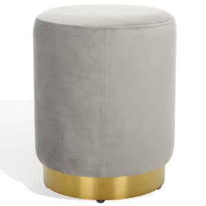 Safavieh ELSWORTH Velvet Ottoman with Sculptural Base - Luxurious Seating & Stylish Accent for Any Space Light Grey / Brass SFV3558E