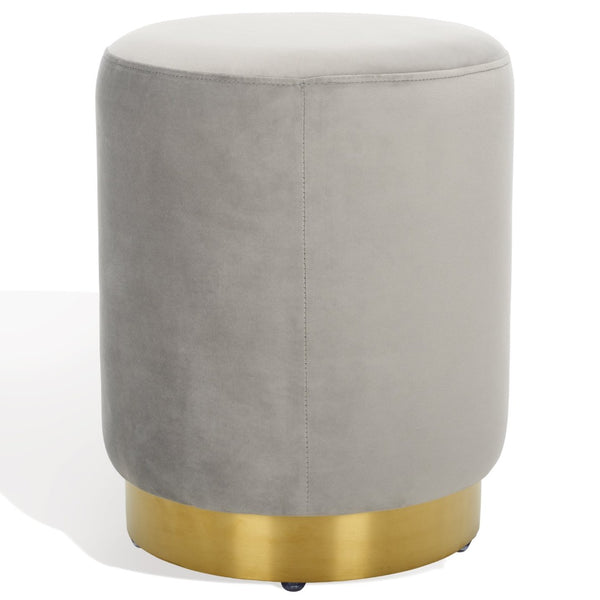 Safavieh ELSWORTH Velvet Ottoman with Sculptural Base - Luxurious Seating & Stylish Accent for Any Space Light Grey / Brass SFV3558E