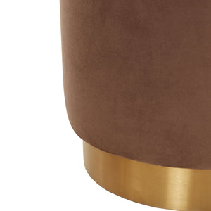 Safavieh Elsworth Luxurious Velvet Ottoman With Sculptural Base – Perfect For Seating Or Stylish Decor Brown ,Brass Wood ,Metal ,Fabric ,Foam Sfv3558f